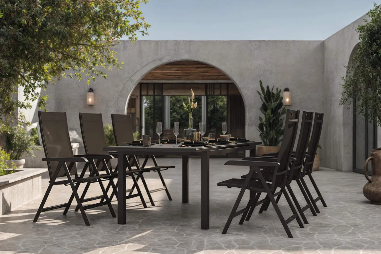 Kettler BasicPlus Garten-Essgruppe, 6 Personen, ausziehbarer Tisch 180–240 cm, Aluminium/Textilene