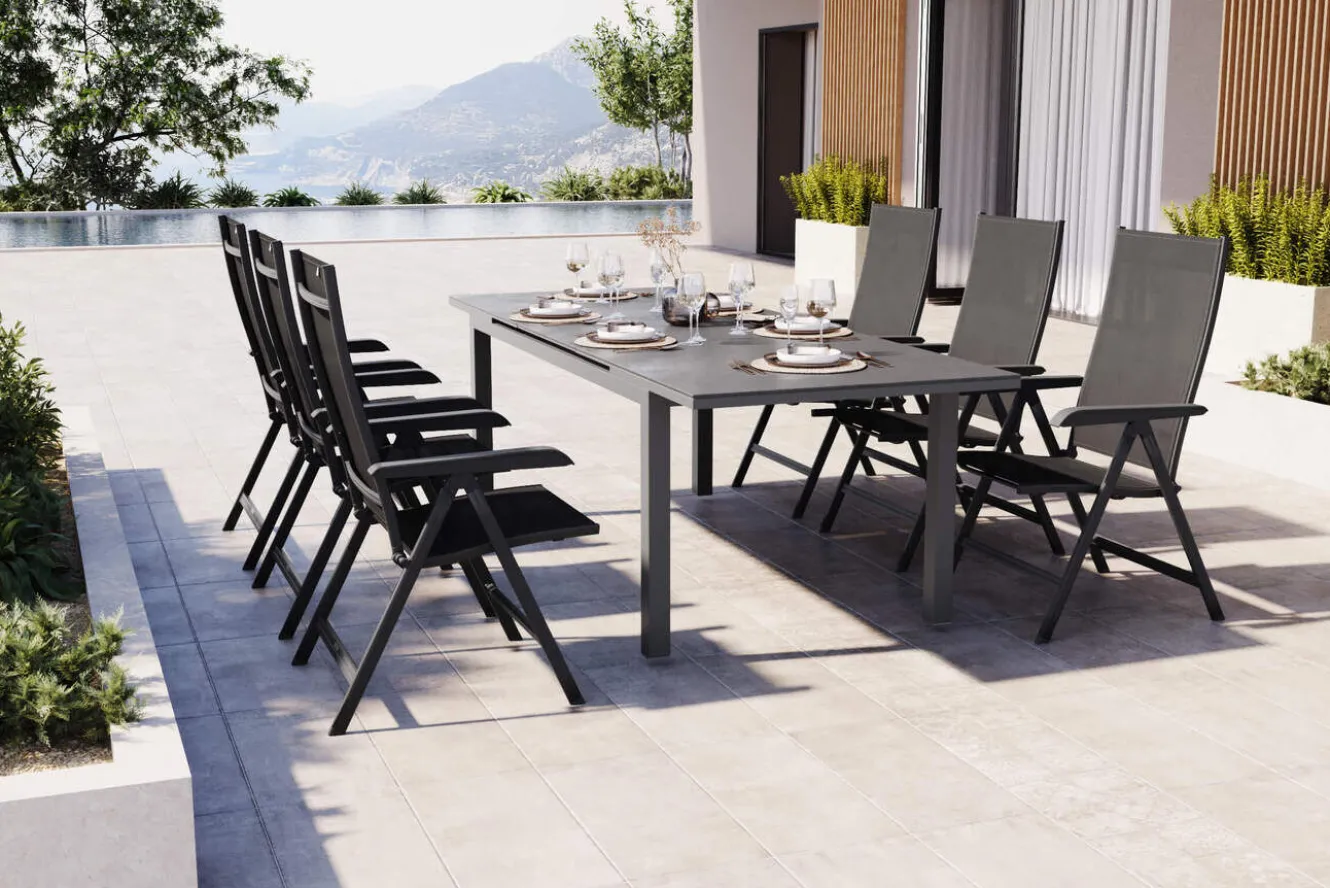 Kettler BasicPlus Garten-Essgruppe, 6 Personen, ausziehbarer Tisch 180–240 cm, Aluminium/Textilene