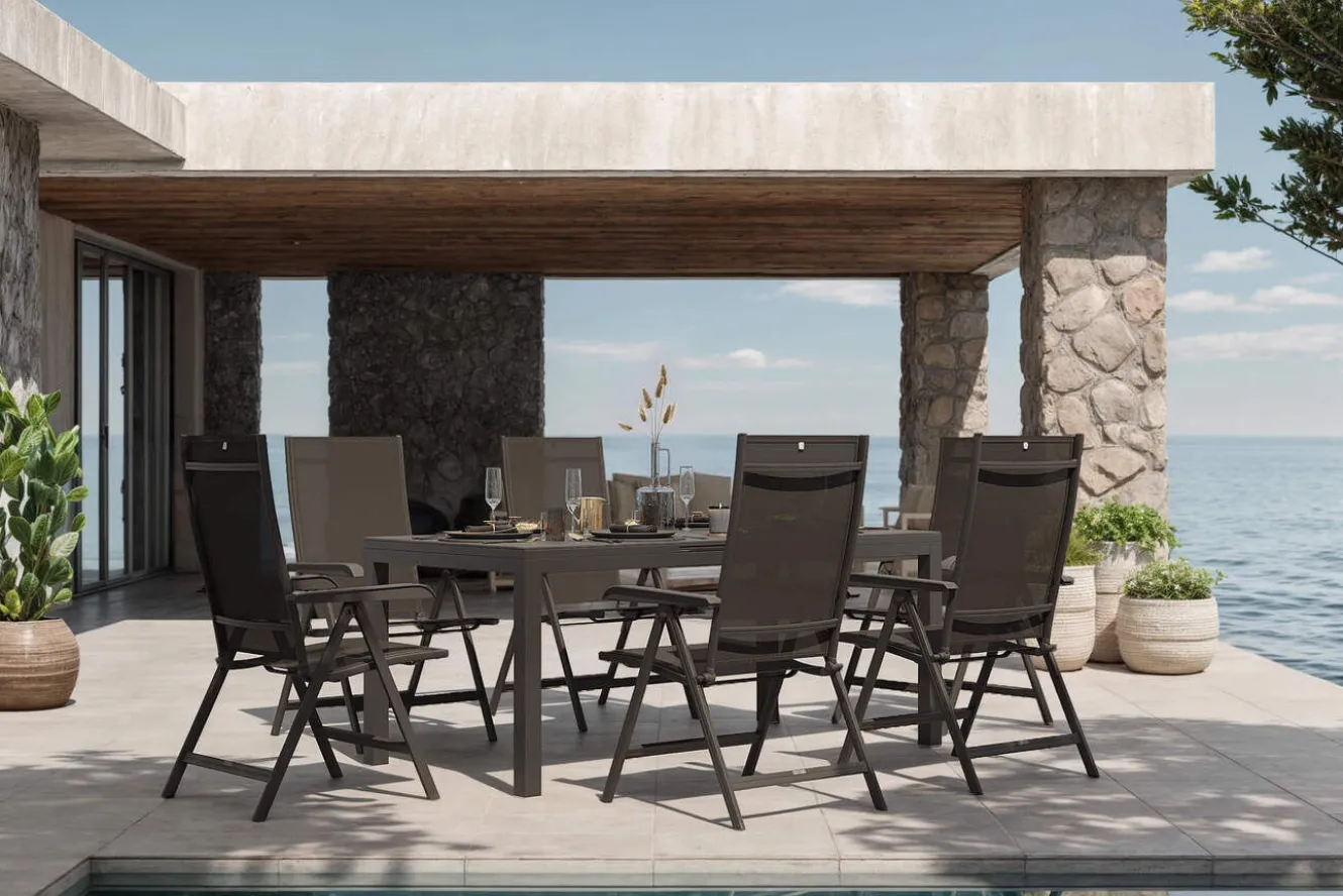 Kettler BasicPlus Garten-Essgruppe, 6 Personen, ausziehbarer Tisch 180–240 cm, Aluminium/Textilene