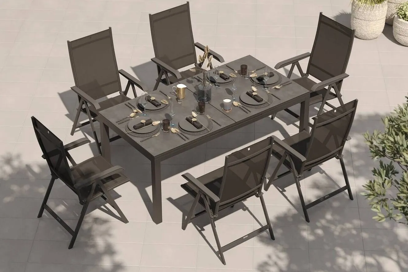 Kettler BasicPlus Garten-Essgruppe, 6 Personen, ausziehbarer Tisch 180–240 cm, Aluminium/Textilene