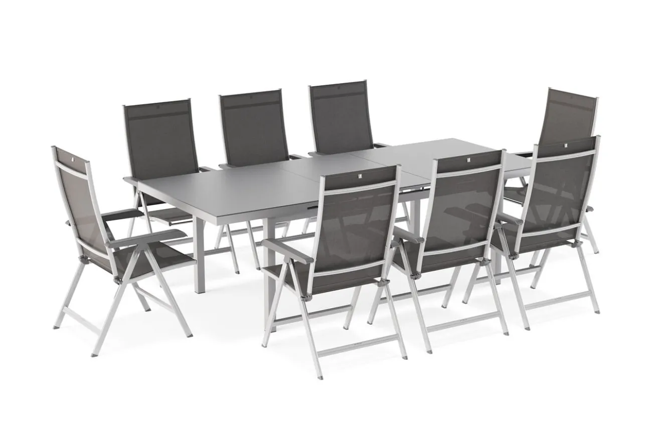 KETTLER BasicPlus Garten-Essgruppe, 8 Personen, ausziehbar, 180-240cm, Alu/Textilene, Klappstühle