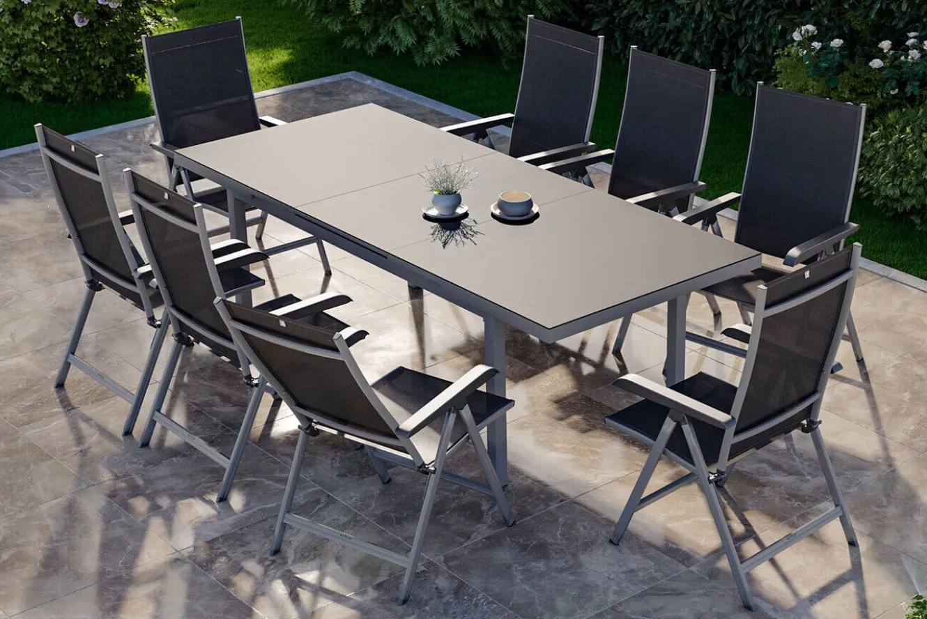 KETTLER BasicPlus Garten-Essgruppe, 8 Personen, ausziehbar, 180-240cm, Alu/Textilene, Klappstühle