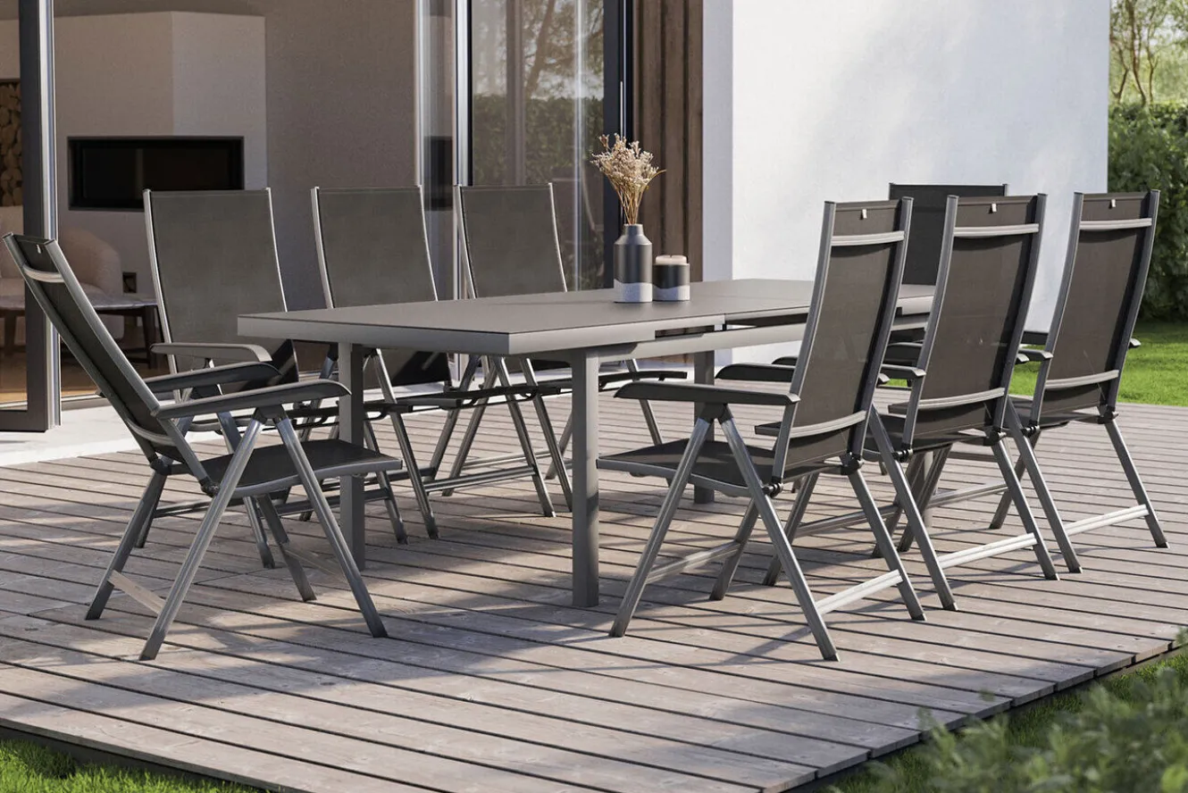 KETTLER BasicPlus Garten-Essgruppe, 8 Personen, ausziehbar, 180-240cm, Alu/Textilene, Klappstühle