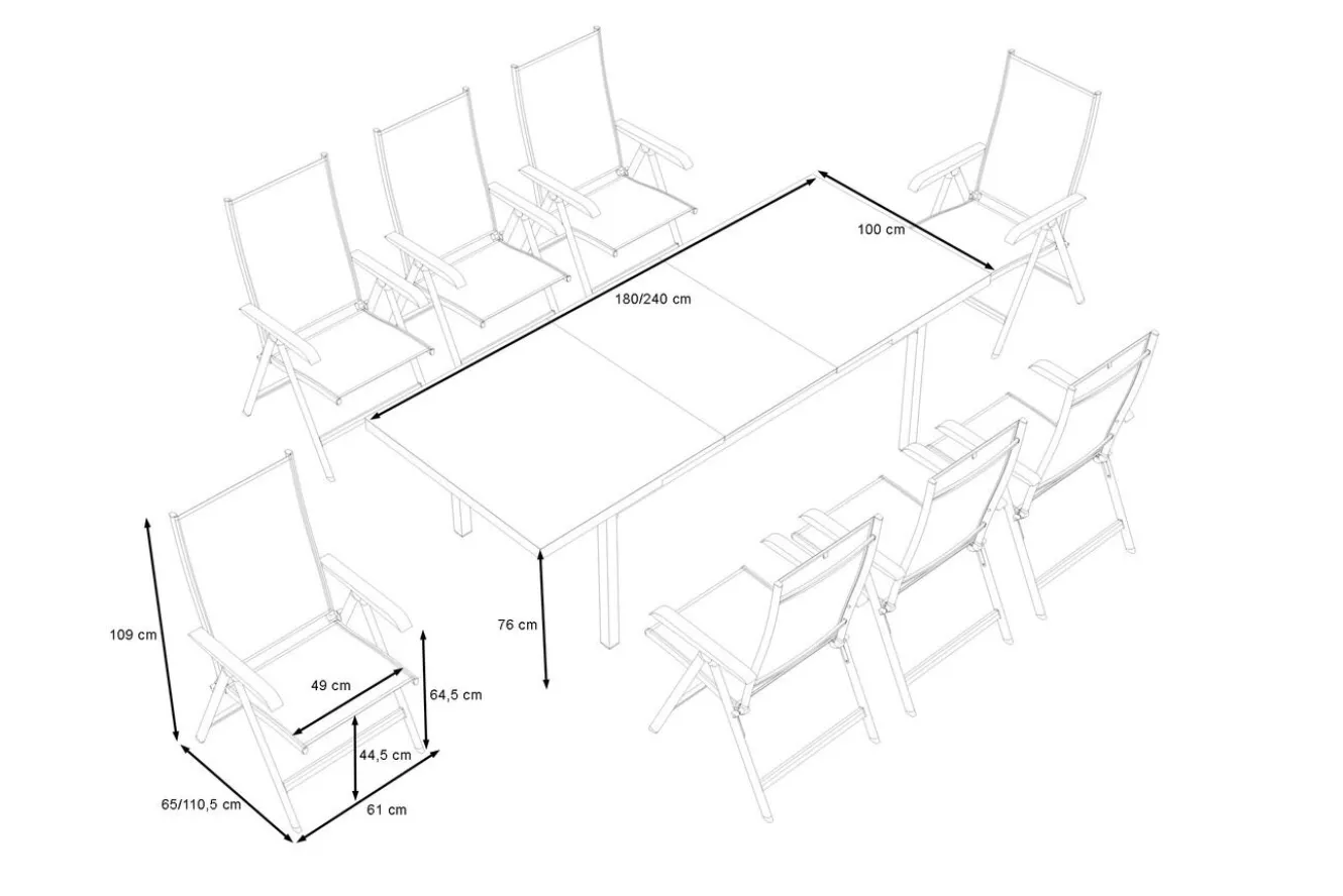 KETTLER BasicPlus Garten-Essgruppe, 8 Personen, ausziehbar, 180-240cm, Alu/Textilene, Klappstühle