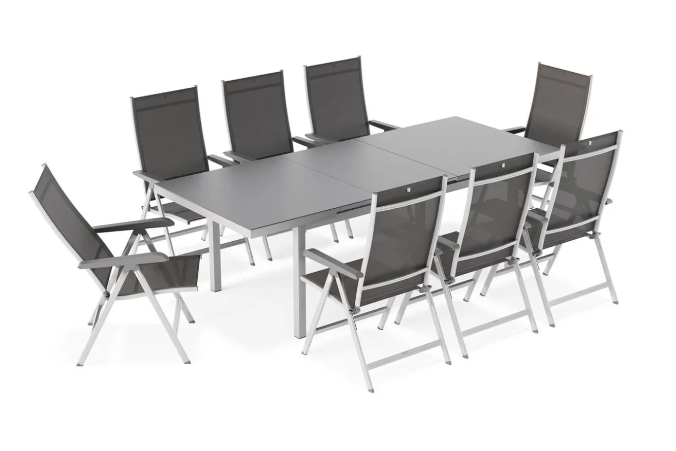 KETTLER BasicPlus Garten-Essgruppe, 8 Personen, ausziehbar, 180-240cm, Alu/Textilene, Klappstühle