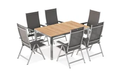 KETTLER BasicPlus Garten-Essgruppe mit 6 Sesseln, silber/anthrazit, Alu/Edelstahl, ausziehbar & klappbar, UV-beständig, pflegeleicht