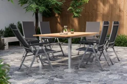 KETTLER BasicPlus Garten-Essgruppe mit 6 Sesseln, silber/anthrazit, Alu/Edelstahl, ausziehbar & klappbar, UV-beständig, pflegeleicht