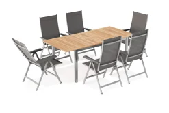 KETTLER BasicPlus Garten-Essgruppe mit 6 Sesseln, silber/anthrazit, Alu/Edelstahl, ausziehbar & klappbar, UV-beständig, pflegeleicht