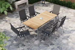 KETTLER BasicPlus Garten-Essgruppe mit 6 Sesseln, silber/anthrazit, Alu/Edelstahl, ausziehbar & klappbar, UV-beständig, pflegeleicht