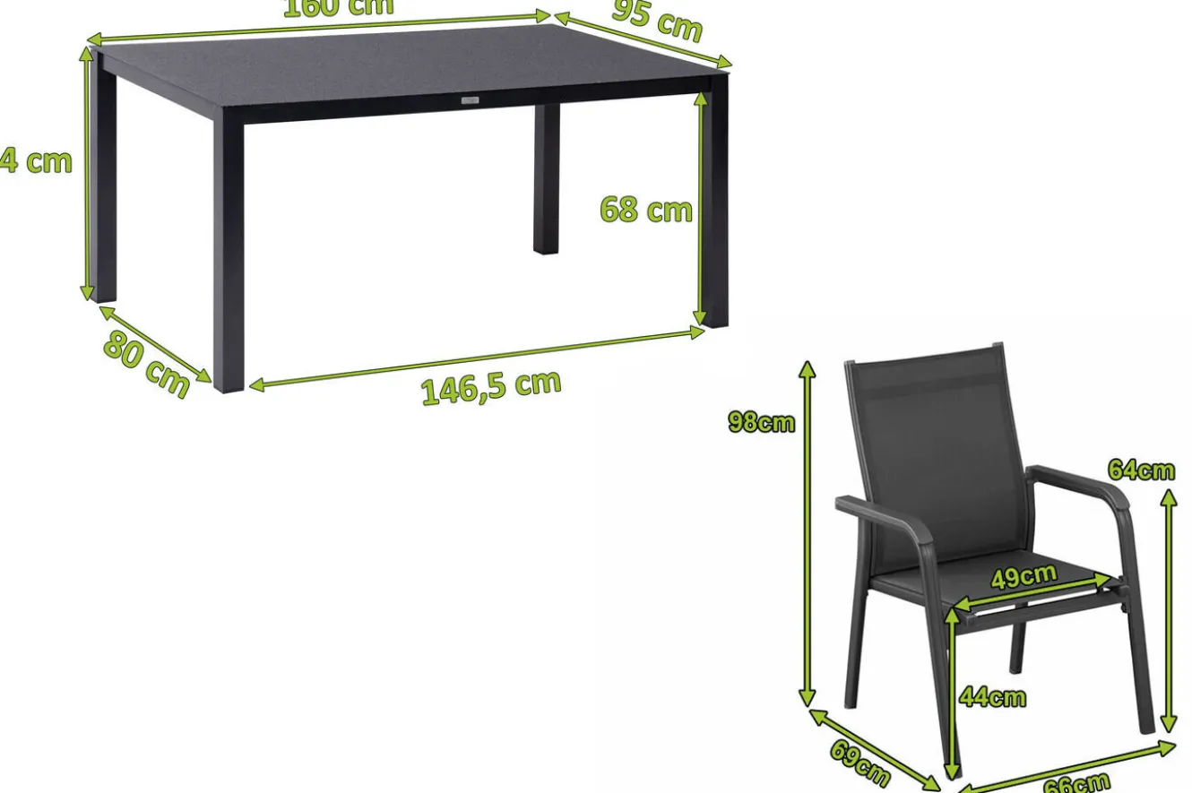 KETTLER BasicPlus Garten-Essgruppe, anthrazit, Alu/Spraystone/Textil, 160x95 cm, 4 Stapelsessel
