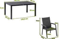 KETTLER BasicPlus Garten-Essgruppe, anthrazit, Alu/Spraystone/Textil, 160x95 cm, 4 Stapelsessel