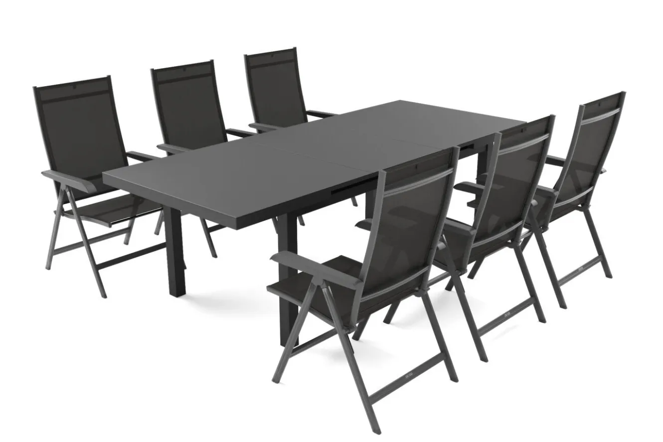 KETTLER BasicPlus Garten-Essgruppe, anthrazit, Alu/Textilene, Tisch 180/240x100cm, 6 Klappstühle