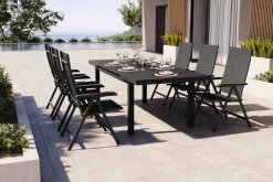 KETTLER BasicPlus Garten-Essgruppe, anthrazit, Alu/Textilene, Tisch 180/240x100cm, 6 Klappstühle