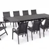 KETTLER BasicPlus Garten-Essgruppe, anthrazit, Alu / Spraystone / Textil, Tisch 180/280 x 100 cm, 8 Stapelsessel, 2 Klappstühle