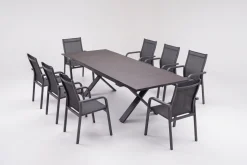 KETTLER BasicPlus Garten-Essgruppe, anthrazit, Alu / Spraystone / Textil, Tisch 180/280x100cm, 8 Stapelsessel
