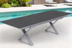 KETTLER BasicPlus Garten-Essgruppe, silber / anthrazit, Alu / Spraystone / Textil, Tisch 180/280x100cm, 6 Stapelsessel