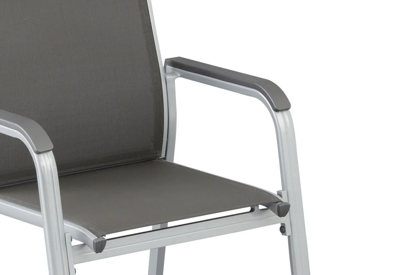 KETTLER BasicPlus Garten-Essgruppe, silber / anthrazit, Alu / Spraystone / Textil, Tisch 180/280x100cm, 6 Stapelsessel