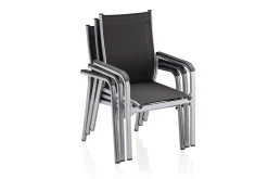 KETTLER BasicPlus Garten-Essgruppe, silber / anthrazit, Alu / Spraystone / Textil, Tisch 180/280x100cm, 6 Stapelsessel