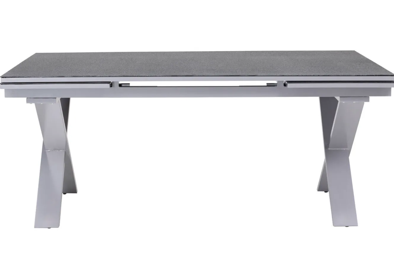 KETTLER BasicPlus Garten-Essgruppe, silber / anthrazit, Alu / Spraystone / Textil, Tisch 180/280x100cm, 6 Stapelsessel