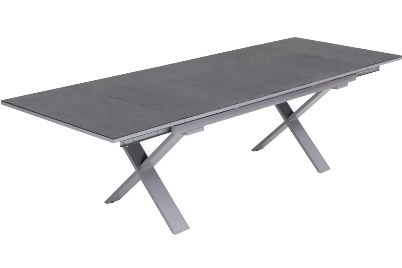 KETTLER BasicPlus Garten-Essgruppe, silber / anthrazit, Alu / Spraystone / Textil, Tisch 180/280x100cm, 6 Stapelsessel