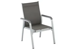 KETTLER BasicPlus Garten-Essgruppe, silber / anthrazit, Alu / Spraystone / Textil, Tisch 180/280x100cm, 6 Stapelsessel