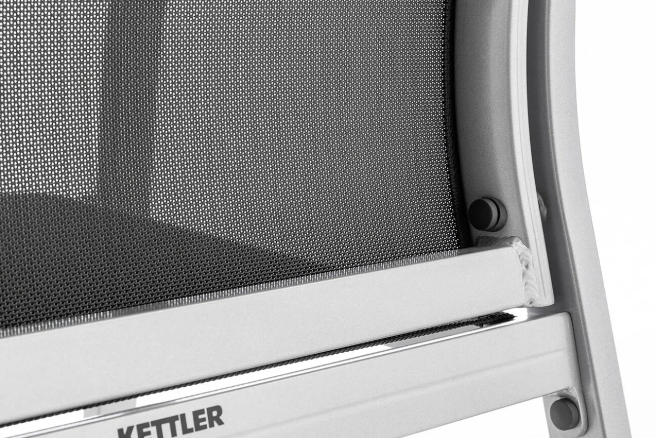 KETTLER BasicPlus Garten-Essgruppe, silber / anthrazit, Alu / Spraystone / Textil, Tisch 180/280x100cm, 6 Stapelsessel