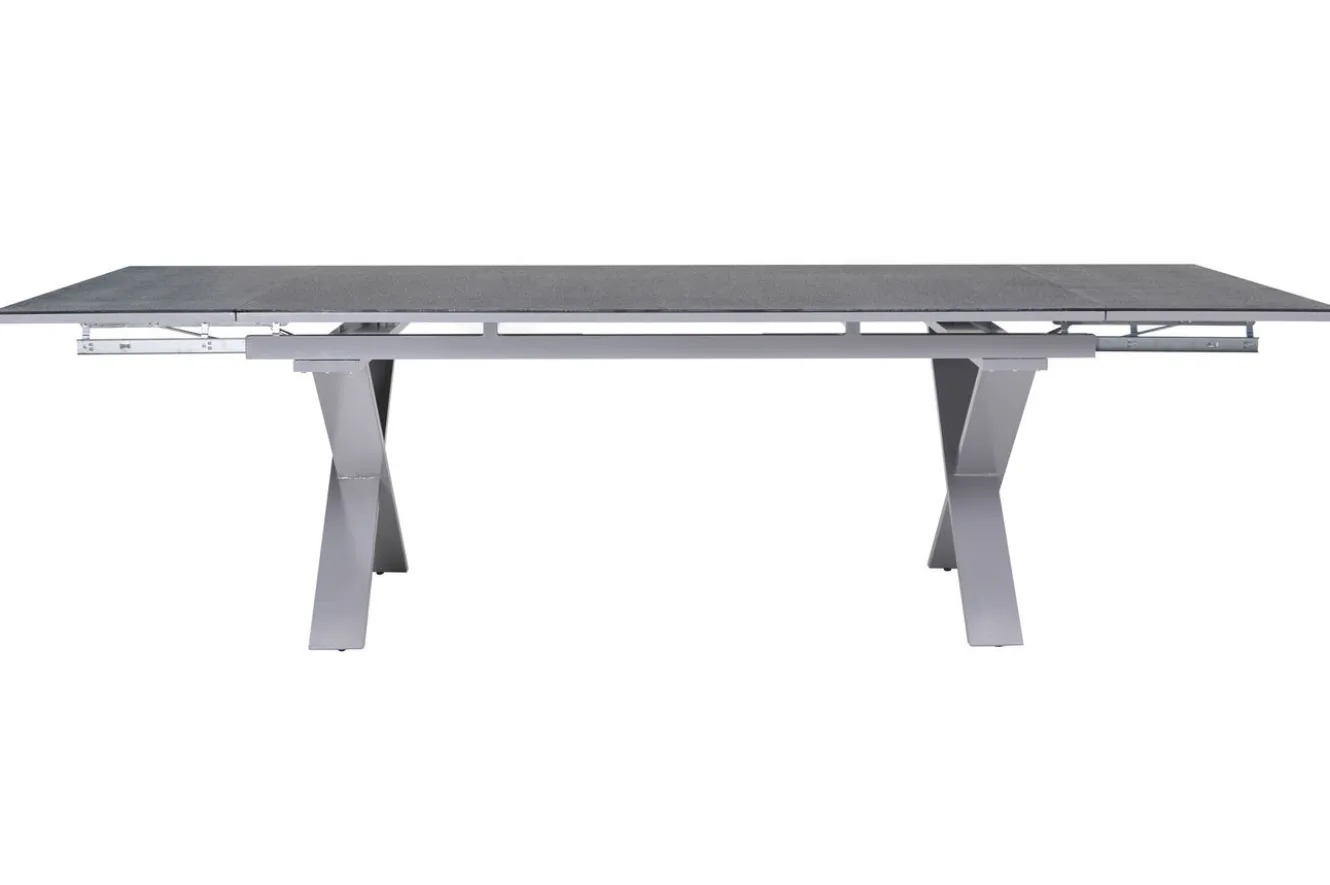 KETTLER BasicPlus Garten-Essgruppe, silber / anthrazit, Alu / Spraystone / Textil, Tisch 180/280x100cm, 6 Stapelsessel