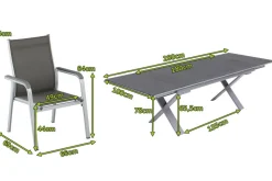 KETTLER BasicPlus Garten-Essgruppe, silber / anthrazit, Alu / Spraystone / Textil, Tisch 180/280x100cm, 6 Stapelsessel