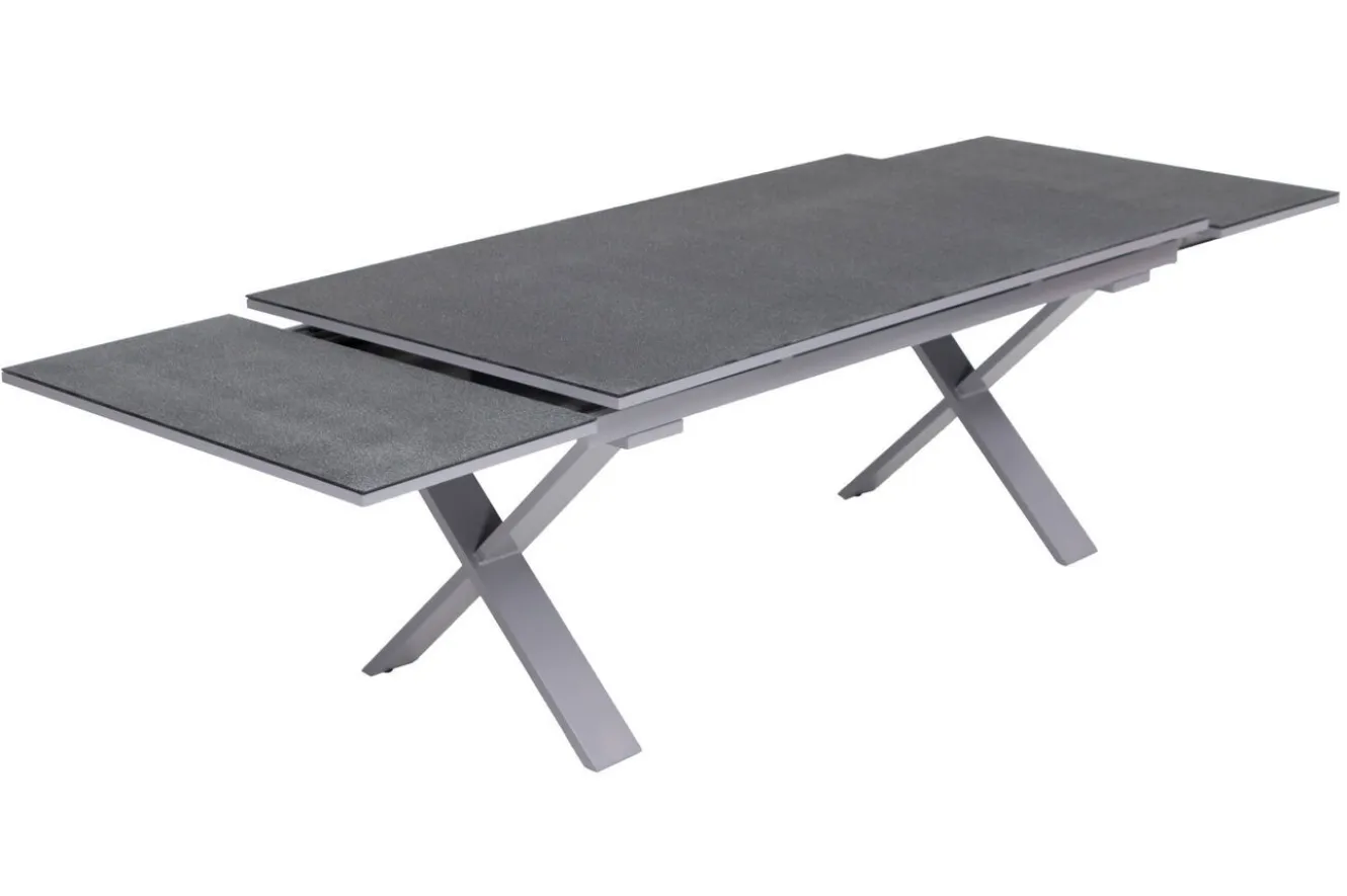 KETTLER BasicPlus Garten-Essgruppe, silber / anthrazit, Alu / Spraystone / Textil, Tisch 180/280x100cm, 6 Stapelsessel