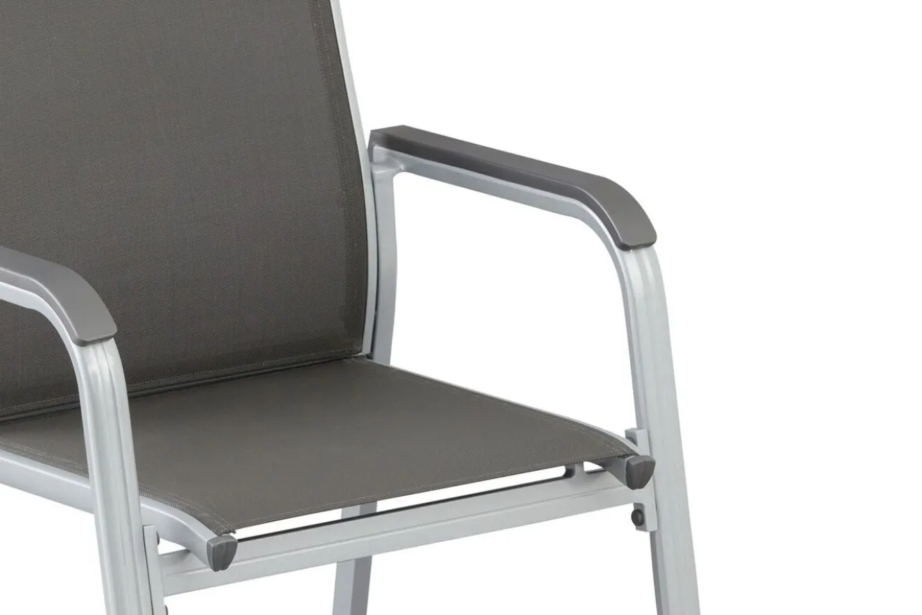 KETTLER BasicPlus Garten-Essgruppe, silber, Alu/Textilene, Tisch 180/240x100cm, 8 Stapelsessel