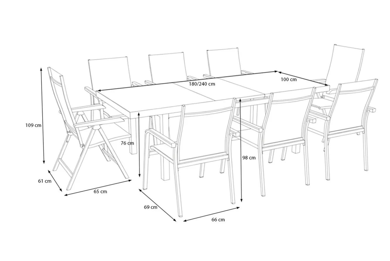 KETTLER BasicPlus Garten-Essgruppe, 8 Personen, ausziehbar, 180-240cm, Alu/Textilene