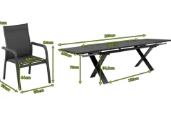 KETTLER BasicPlus Garten-Essgruppe, anthrazit, Alu / Spraystone / Textil, Tisch 180/280x100cm, 6 Stapelsessel