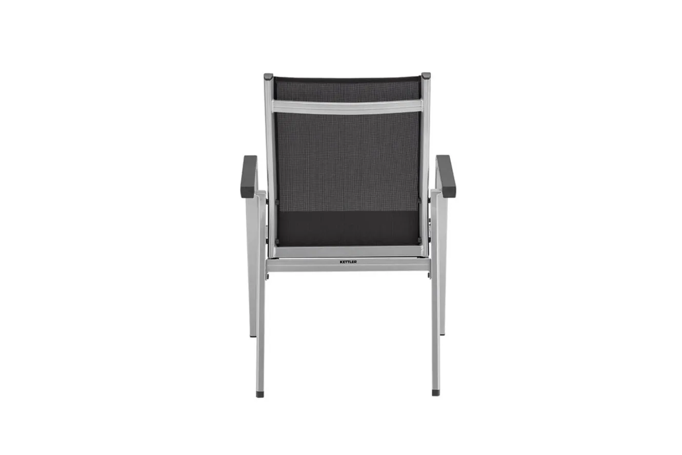 KETTLER BasicPlus Garten-Essgruppe, silber, Alu/Textilene, Tisch 180/240x100cm, 6 Stapel-, 2 Klappstühle