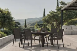 KETTLER BasicPlus Garten-Essgruppe, anthrazit, Alu/Textilene, Tisch 180/240x100cm, 8 Stapelsessel