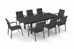 KETTLER BasicPlus Garten-Essgruppe, anthrazit, Alu/Textilene, Tisch 180/240x100cm, 8 Stapelsessel