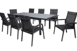 KETTLER BasicPlus Garten-Essgruppe, anthrazit, Alu/Textilene, Tisch 180/240x100cm, 8 Stapelsessel