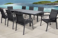 KETTLER BasicPlus Garten-Essgruppe, anthrazit, Alu/Textilene, Tisch 180/240x100cm, 8 Stapelsessel
