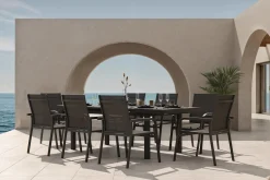 KETTLER BasicPlus Garten-Essgruppe, anthrazit, Alu/Textilene, Tisch 180/240x100cm, 8 Stapelsessel