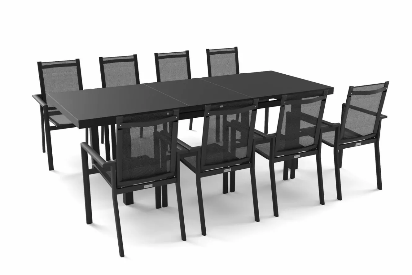 KETTLER BasicPlus Garten-Essgruppe, anthrazit, Alu/Textilene, Tisch 180/240x100cm, 8 Stapelsessel
