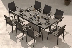 KETTLER BasicPlus Garten-Essgruppe, anthrazit, Alu/Textilene, Tisch 180/240x100cm, 8 Stapelsessel