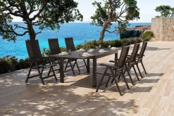 KETTLER BasicPlus Garten-Essgruppe, anthrazit/schwarz, Alu/Textilene/Spraystone-Glas, Tisch 160/260 x 100 cm, 6 Klappstühle