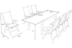 KETTLER BasicPlus Garten-Essgruppe, anthrazit/schwarz, Alu/Textilene/Spraystone-Glas, Tisch 160/260 x 100 cm, 6 Klappstühle