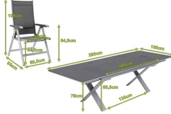 KETTLER BasicPlus Garten-Essgruppe, silber / anthrazit, Alu / Spraystone / Textil, Tisch 180/280x100cm, 6 Klappstühle