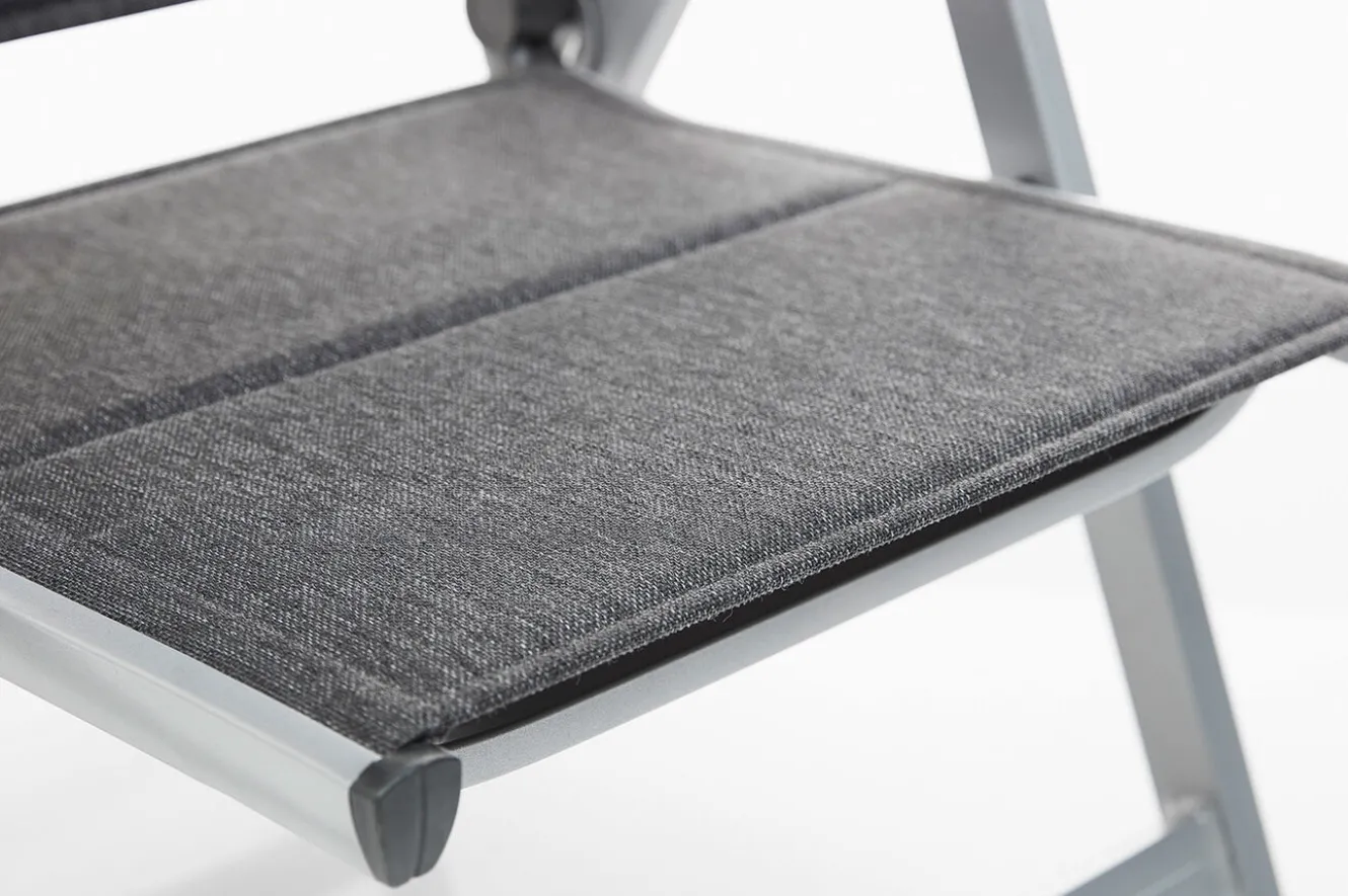 KETTLER BasicPlus Padded Klappstuhl, silber/anthrazit, Alu/Textilene, 0301201-9000, verstellbare Rückenlehne