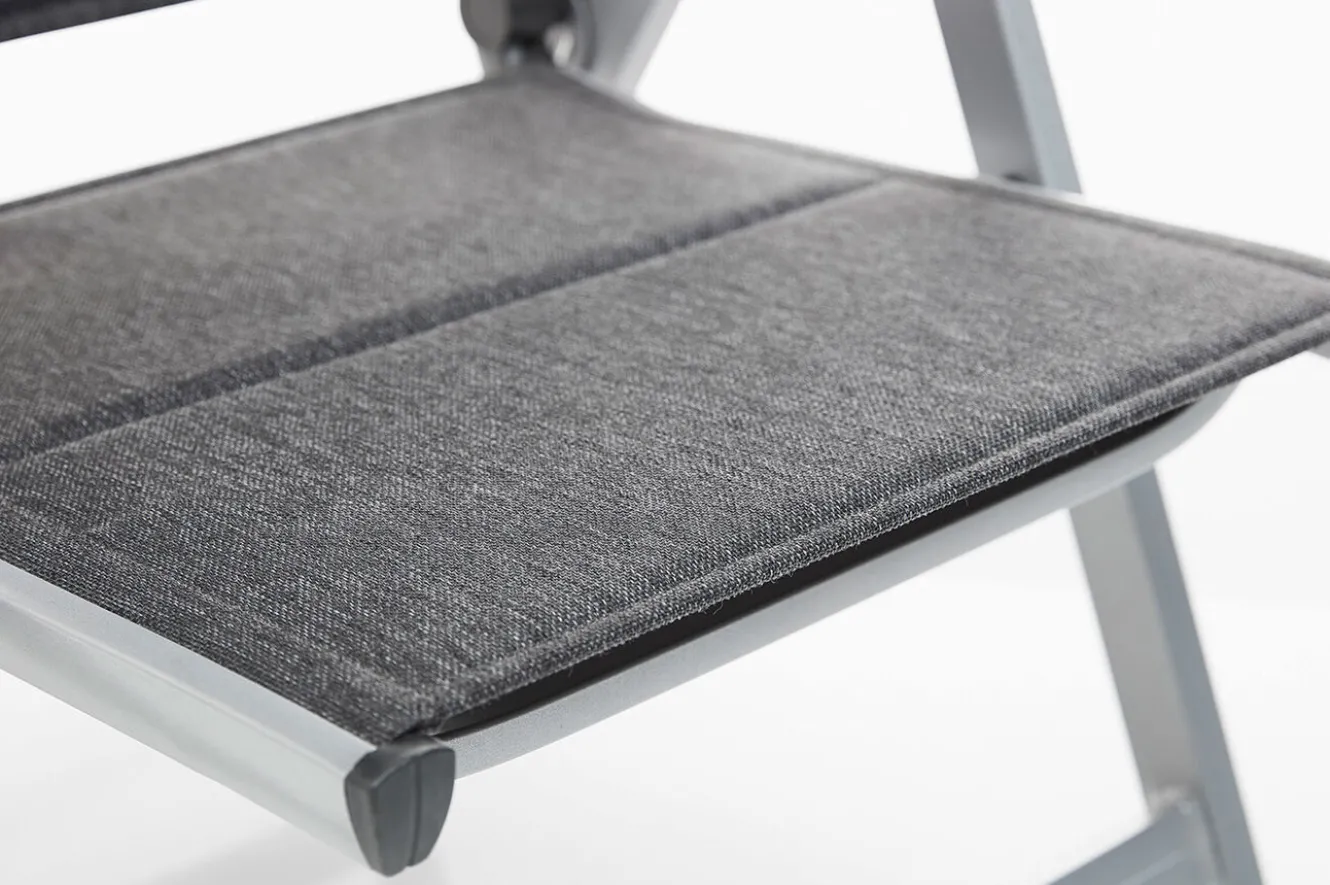KETTLER BasicPlus Padded Klappstuhl, silber/anthrazit, Alu/Textilene, 0301201-9000, verstellbare Rückenlehne