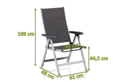 KETTLER BasicPlus Padded Klappstuhl, silber/anthrazit, Alu/Textilene, 0301201-9000, verstellbare Rückenlehne