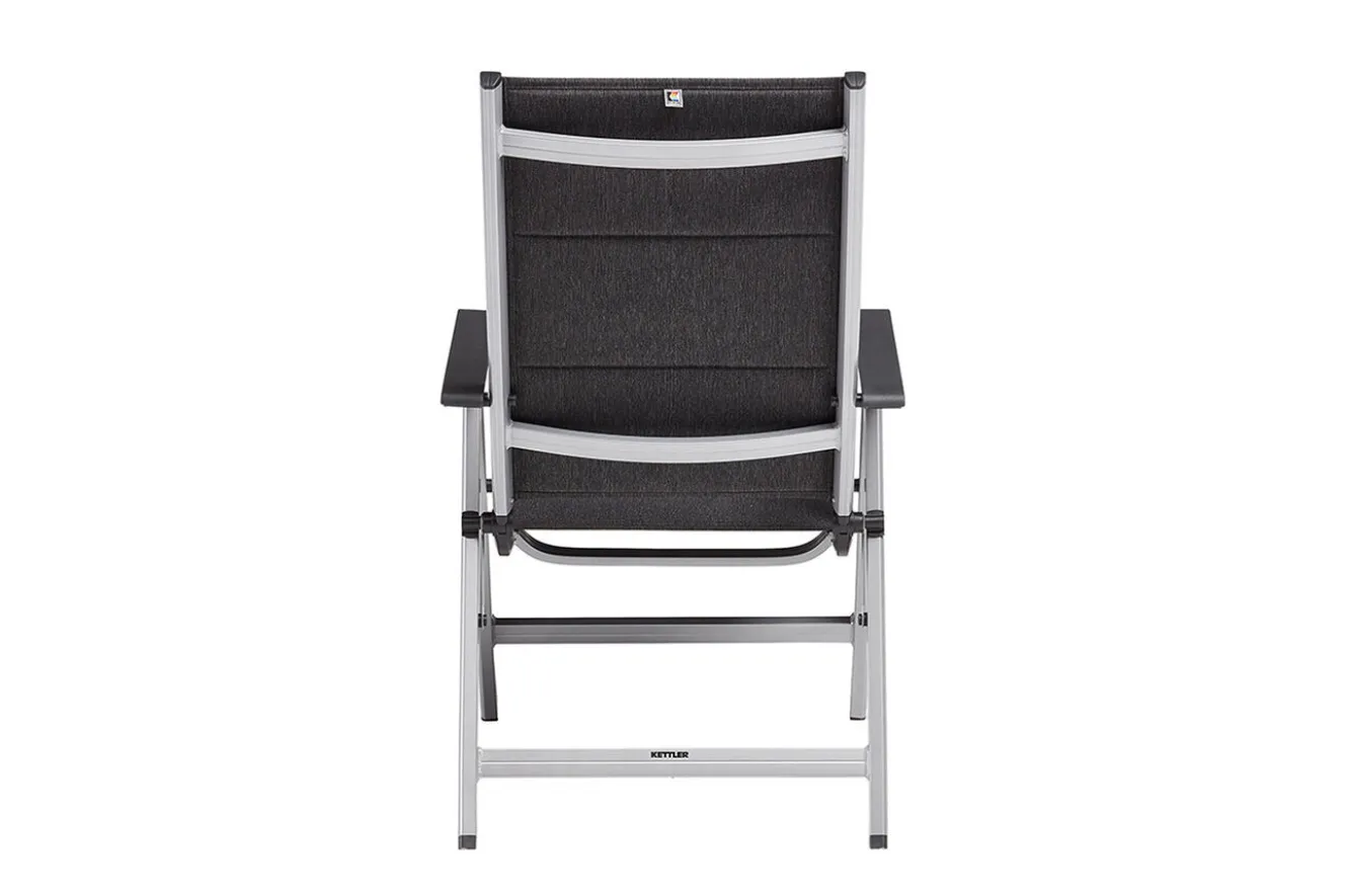 KETTLER BasicPlus Padded Klappstuhl, silber/anthrazit, Alu/Textilene, 0301201-9000, verstellbare Rückenlehne