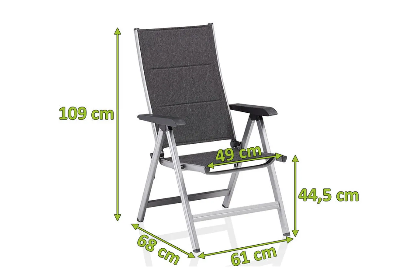 KETTLER BasicPlus Padded Klappstuhl, silber/anthrazit, Alu/Textilene, 0301201-9000, verstellbare Rückenlehne