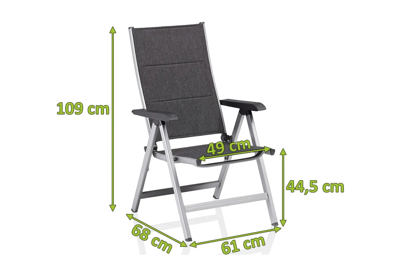 KETTLER BasicPlus Padded Klappstuhl, silber/anthrazit, Alu/Textilene, 0301201-9000, verstellbare Rückenlehne