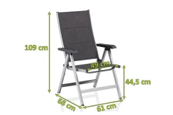 KETTLER BasicPlus Padded Klappstuhl, silber/anthrazit, Alu/Textilene, 0301201-9000, verstellbare Rückenlehne